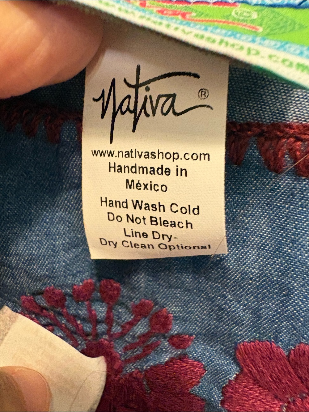 Nativa Embroidered Blue Denim Peasant Top with Maroon detail - Picture 4 of 5